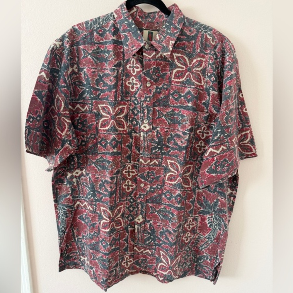 Tori‎ Richard Shirt Mens XL Red Blue Hawaiian Aloha Cotton Made Hawaii USA